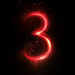 Wall Mural - glowing red number three abstract light trails design energy power