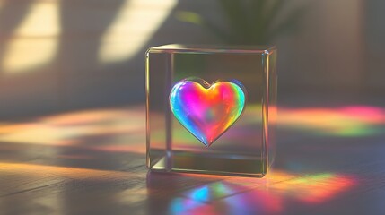 Poster - Vibrant heart-shaped glass prism displaying rainbow reflections in sunlight