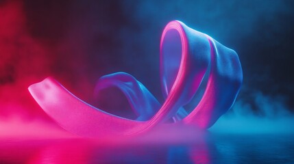 Aufkleber - A mesmerizing abstract sculpture featuring flowing ribbons in vibrant blue and pink hues, surrounded by a mystical fog.