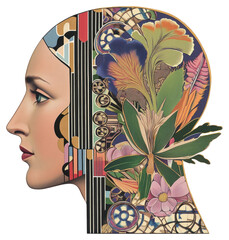 Wall Mural - PNG Human head art illustration elements.