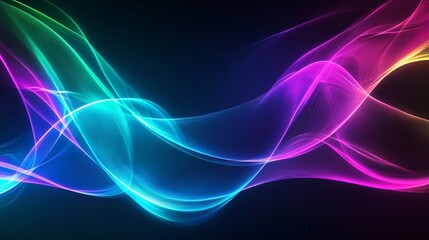 Aufkleber - Colorful abstract waves of light in vibrant shades of blue, purple, and pink on a dark background.