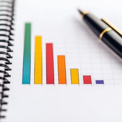 Wall Mural - Economic report outlook concept. Colorful bar chart on paper with a black pen beside it.