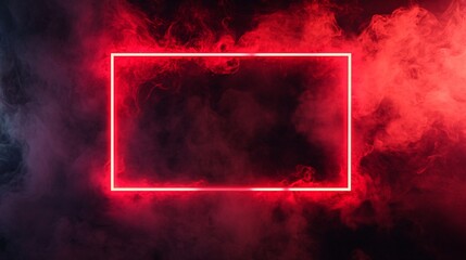 Aufkleber - A vibrant neon frame surrounded by deep red and black smoke, creating a moody and dramatic atmosphere.