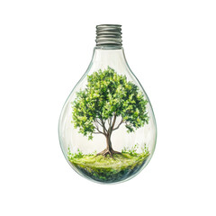 Poster - A watercolor illustration depicts a tree flourishing inside a clear lightbulb symbolizing sustainable energy.