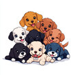 © Sunday Cat Studio - A colorful illustration of adorable puppies playing together in a cheerful arrangement. isolated on white background.
