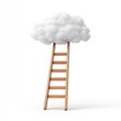 © CaptureCollabStudios - In a surreal setting, a wooden ladder reaches toward a fluffy cloud in a bright, minimalist space