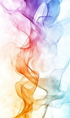 Poster - Colorful swirls of smoke blending together in a soft gradient from orange to purple on a white background