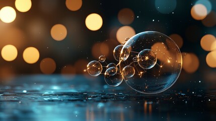 Poster - Sparkling Soap Bubbles with Bokeh Lights in a Magical Dreamy Background for Abstract and Artistic Themes