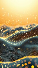 Poster - Abstract golden wave landscape with glowing particles and light effect in a dreamy atmosphere