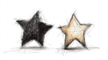 Poster - Artistic Representation of Black and White Stars with Sketchy Lines and Abstract Design Elements