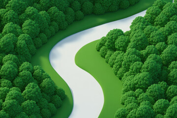 Wall Mural - Claymation nature A winding river flows through lush green forests, creating a serene and picturesque landscape that invites exploration and tranquility.