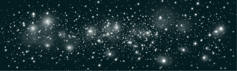 Poster -  Sparkling white light particles on transparent background, glowing stars and dust effect, festive glitter overlay, magical illumination, digital abstract decoration.
