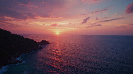 Wall Mural - Stunning Tropical Sunset Over Calm Ocean with Vibrant Sky Colors