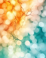 Poster - Abstract Background of Colorful Bokeh with Delicate Lines and Organic Patterns in Shades of Orange and Blue