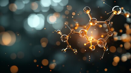 Poster - Detailed Representation of Molecular Structure with Glowing Atoms on Soft Focus Background for Science Concepts