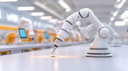 Aufkleber - modern industrial robotics: high-tech robotic arm operating in automated manufacturing environment