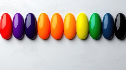 a row of colorful crayons on a white surface