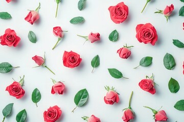 Poster - Top-down view of fresh red roses forming a floral pattern, perfect for romantic or luxurious concepts