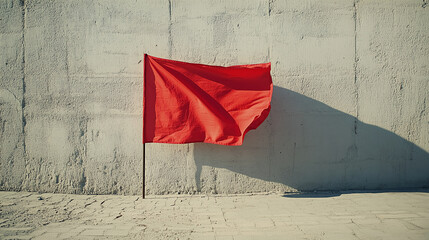 A single, red flag with the worker's silhouette, standing tall in an empty square, representing solidarity.