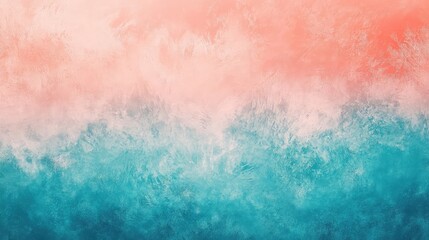 Poster - Turquoise to coral gradient background with soft grainy texture and abstract transitions, suitable for creative projects
