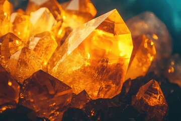 Poster - Vibrant gold and orange crystal light leaks on a dark background, offering a warm vintage aesthetic for overlays or photo filters