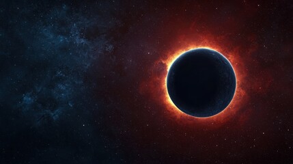 Wall Mural - Fiery Celestial Eclipse Planet Silhouette in Cosmic Nebula
