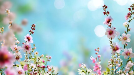 Poster - Vibrant Floral Arrangement with Soft Focus and Blurred Background of Blue Bokeh