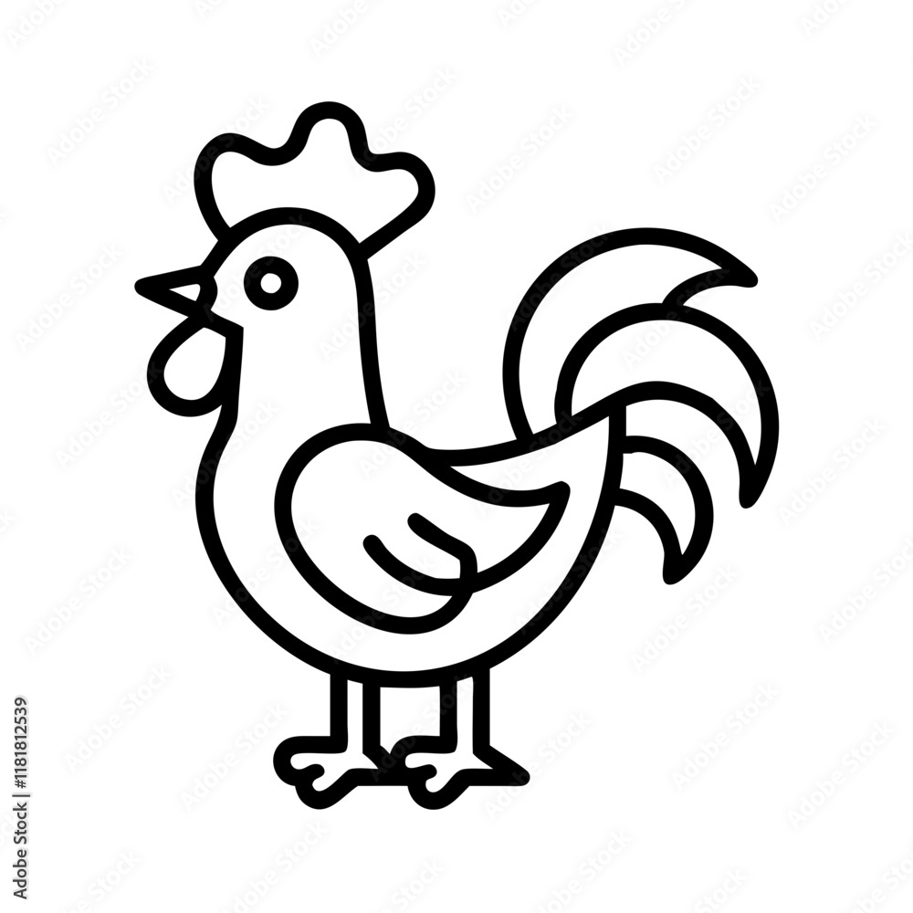 Rooster File Icon rooster icon, animals line art, animals vector - simple black line art ...