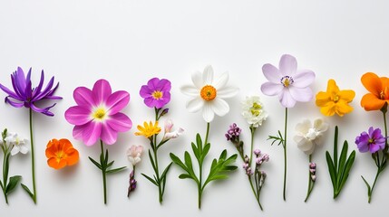 Poster - Colorful Collection of Fresh Spring Flowers on White Background for Floral Design