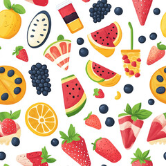 Wall Mural - Cold Foods flat illustration icons, Cold Foods seamless pattern