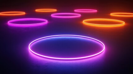 Poster - neon circles in dark room creating futuristic and vibrant atmosphere