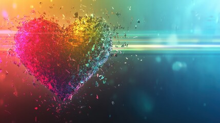 Poster - Colorful fragmented heart with vivid light reflections and abstract gradient background