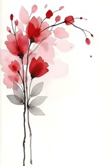 Aufkleber - A delicate watercolor painting of a heart shape formed by a cluster of red flowers and leaves