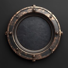 Round dark copper steampunk frame with rivets.