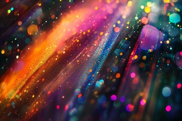 Poster - Vibrant Abstract Background with Colorful Bokeh, Light Rays, and Glittering Sparkles Creating an Energetic and Dreamy Atmosphere in a Cosmic-Inspired Scene