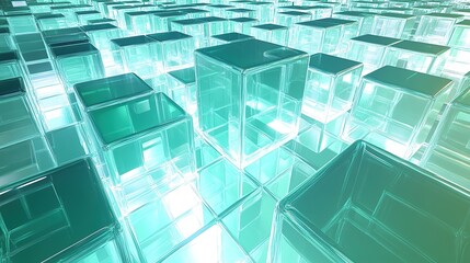 Poster - **An infinite maze of glowing transparent glass cubes