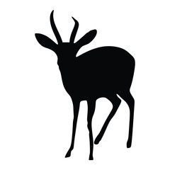 standing roe deer male animal side view black and white vector outline and silhouette