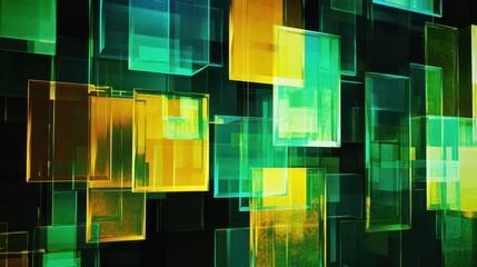 Poster - Abstract geometric pattern with overlapping vibrant green and yellow rectangles