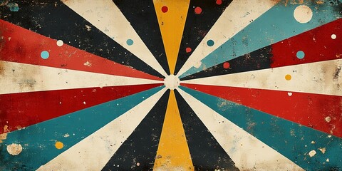 Poster - Colorful vintage burst design with rays and dots creating dynamic visual impact