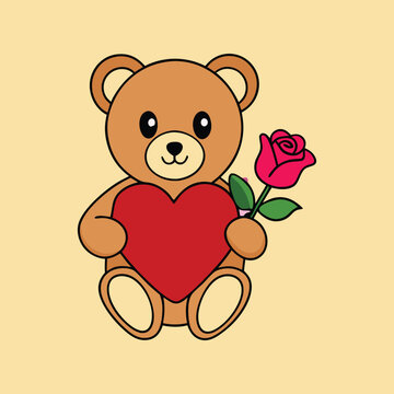 Adorable Teddy Bear with Heart and Rose