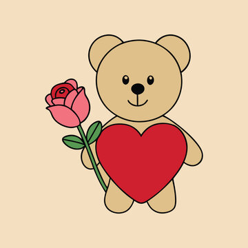 Adorable Teddy Bear with Heart and Rose