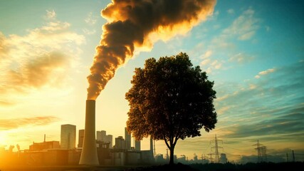 Wall Mural - eco friendly power plant and tree a symbol of sustainable energy and low carbon emissions