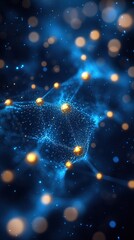 a vibrant abstract representation of interconnected nodes and glowing particles in a digital space.