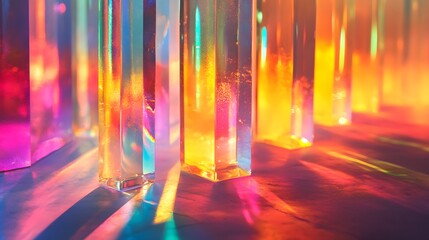 Poster - Radiant Prism Light Vibrant Rainbow Gradients and Shimmering Hues in Tonal Clarity   A visually stunning abstract image showcasing the mesmerizing interplay of light color and reflection