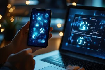 Data security concept, mobile application access, login and password
