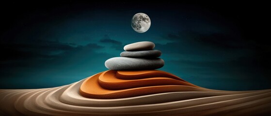 Wall Mural - a stack of rocks and a full moon in the background