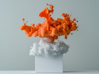 Poster - Mesmerizing orange liquid sculptures defying gravity suspended in mid air on a pristine white canvas crafting an enthralling abstract visual with high speed technique and crystal clear fidelity