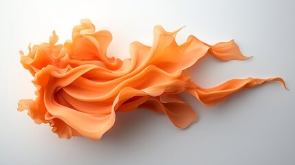 Poster - Captivating Fluid Form A Mesmerizing Abstract Visual Study in Dynamic Orange Gracefully Floating Against a Pure White Backdrop Creating a Luminous and Intricate Composition
