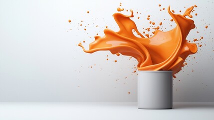 Poster - Mesmerizing suspended orange liquid shapes crafting a dynamic and cinematic abstract composition on a pure white backdrop with captivating movement and lighting