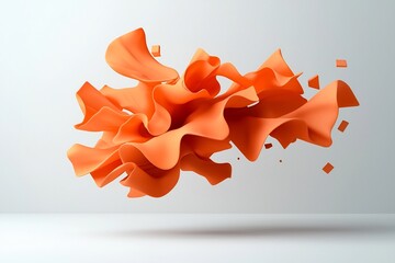 Poster - Vibrant and Dynamic Abstract Orange Shapes Gracefully Suspended in the Air on a Flawless White Canvas Forming an Alluring Abstract Visual Display with a Strong Sense of Energy and Dynamism